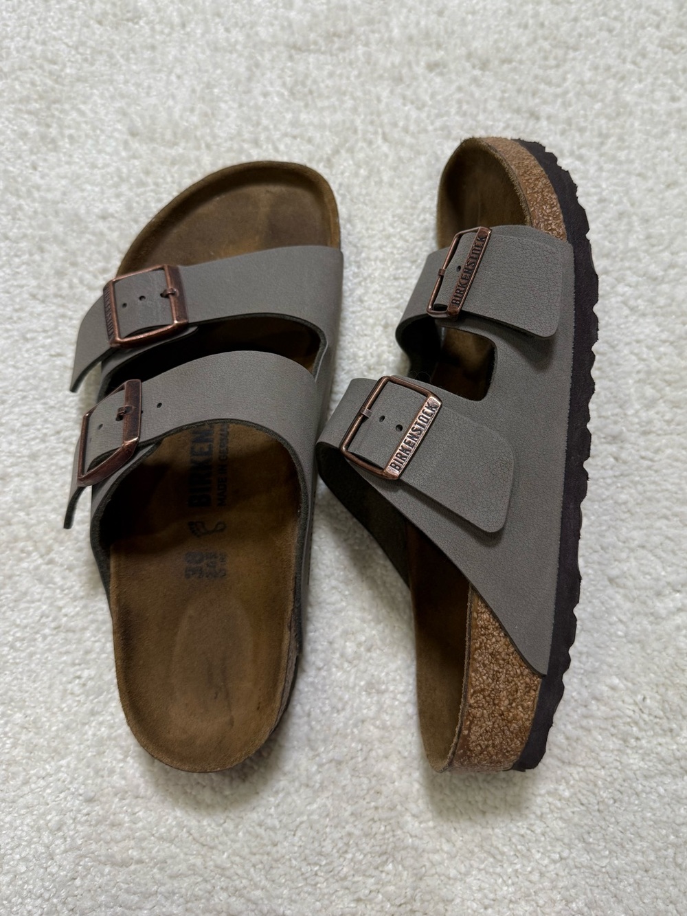Birkenstock Women’s Two-Strap Sandals in Gray with Brown Footbed - Picture 8 of 14
